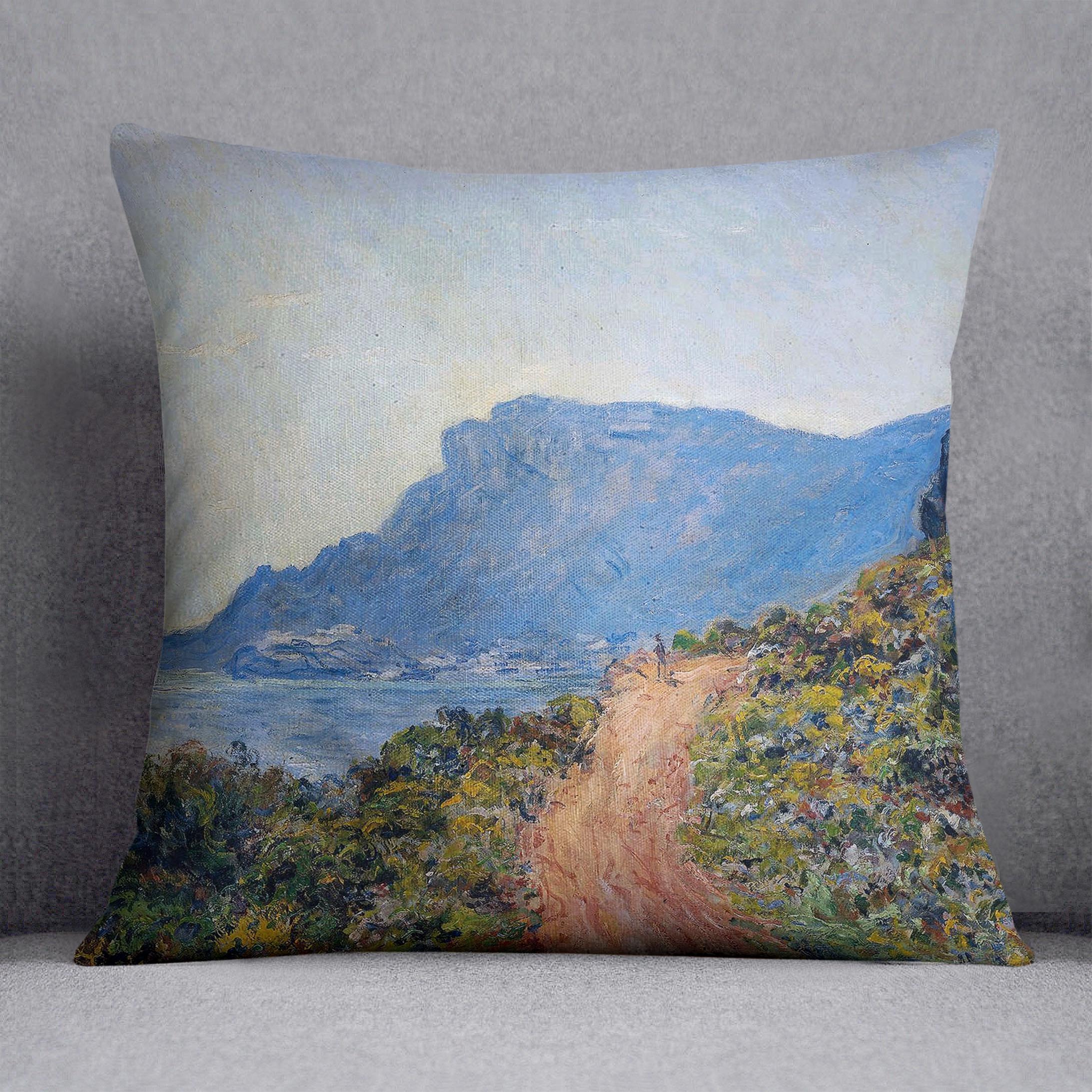 A coastal view with a bay by Monet Cushion
