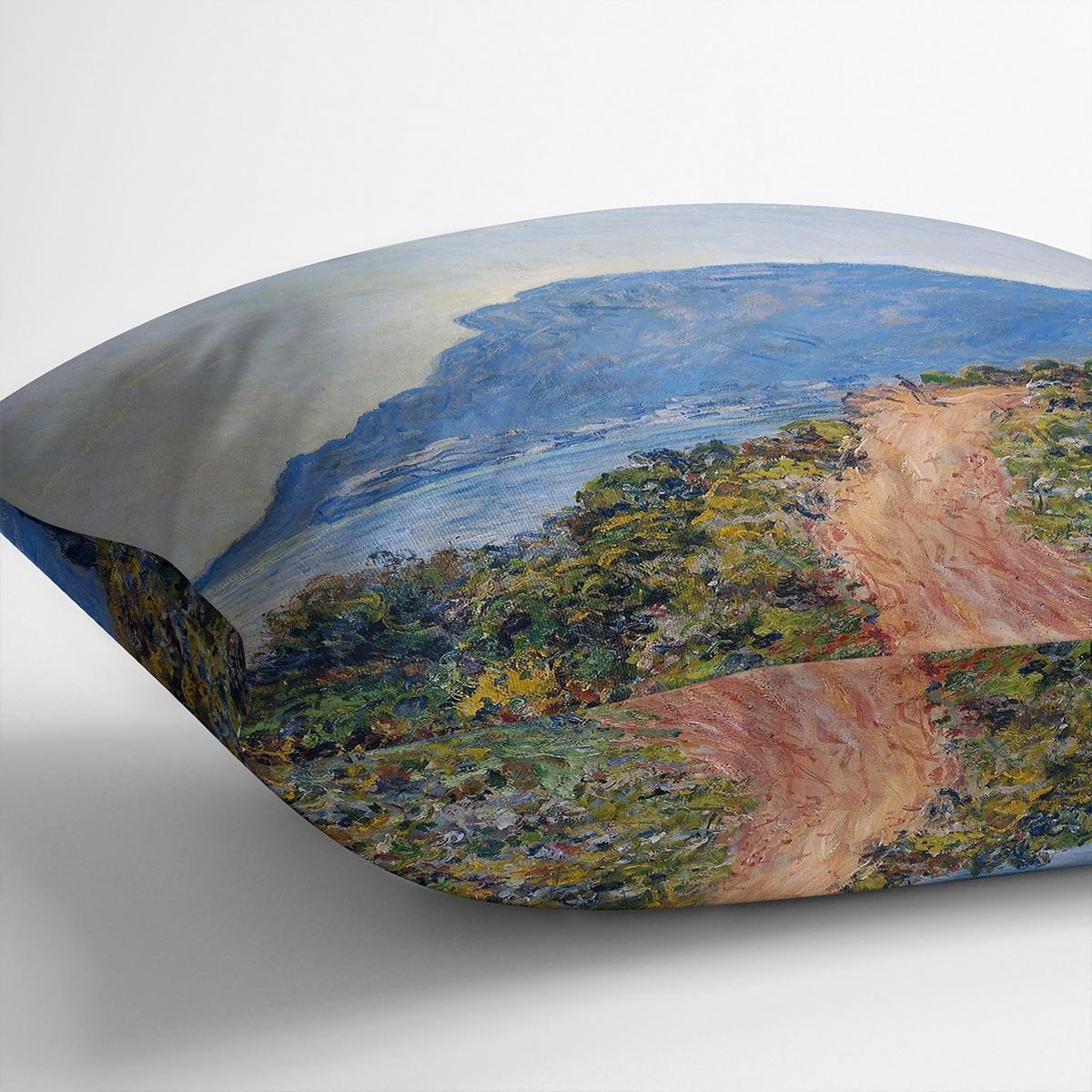 A coastal view with a bay by Monet Cushion