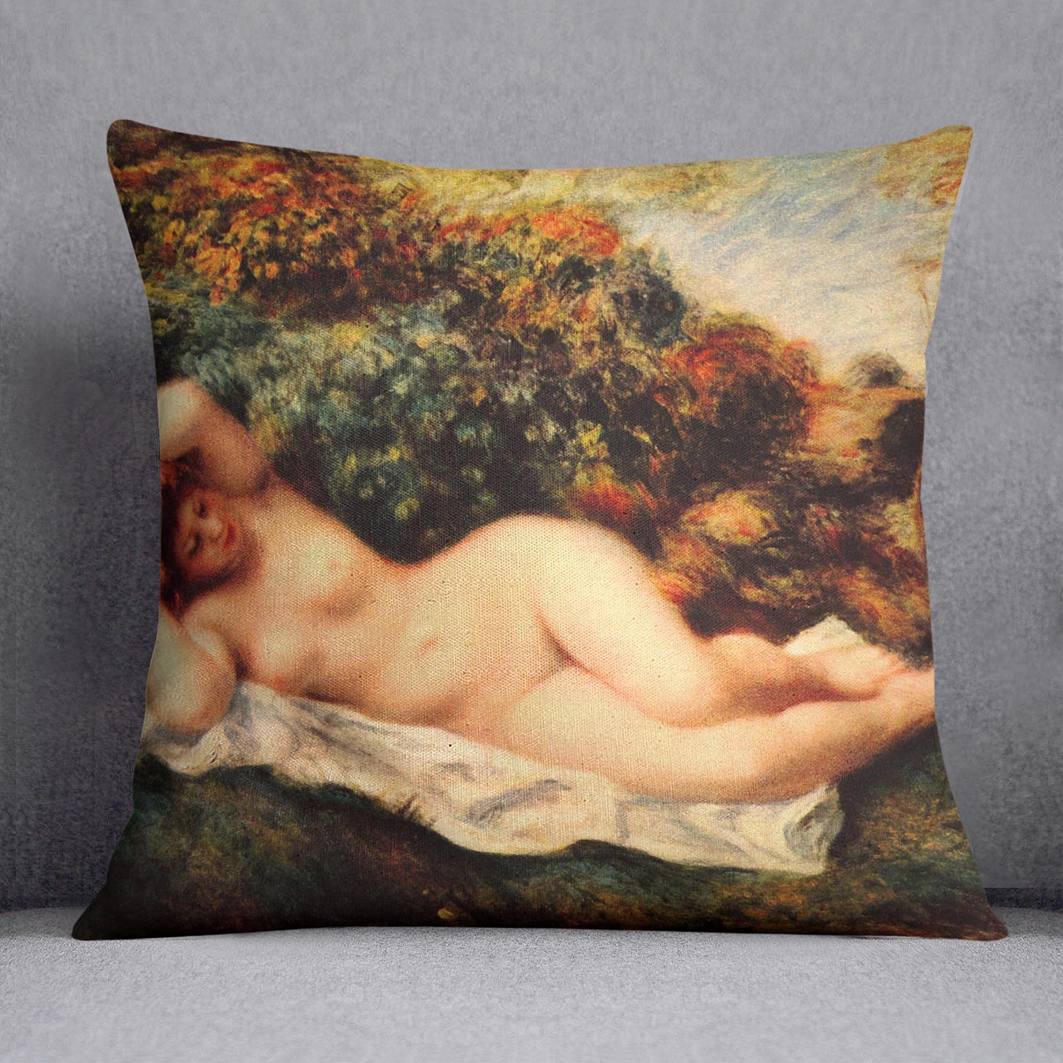 Bathing sleeping the baker by Renoir Cushion